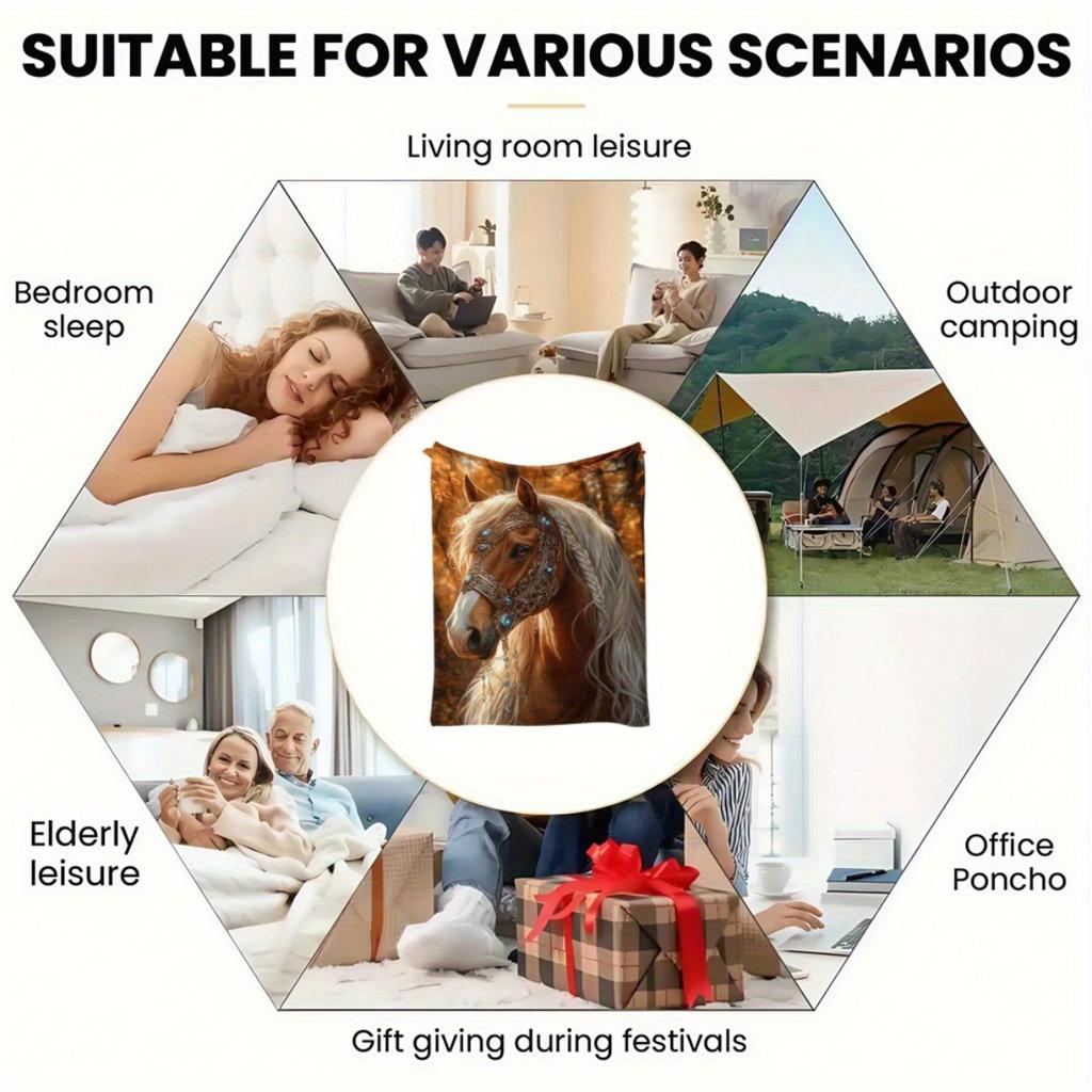 1Pcs Elegant Brown Horse Printed Blanket Soft Flannel All-Season Comfort for Car HomeTravel  Camping Perfect Gift for Horse Blanket Camping Bedding