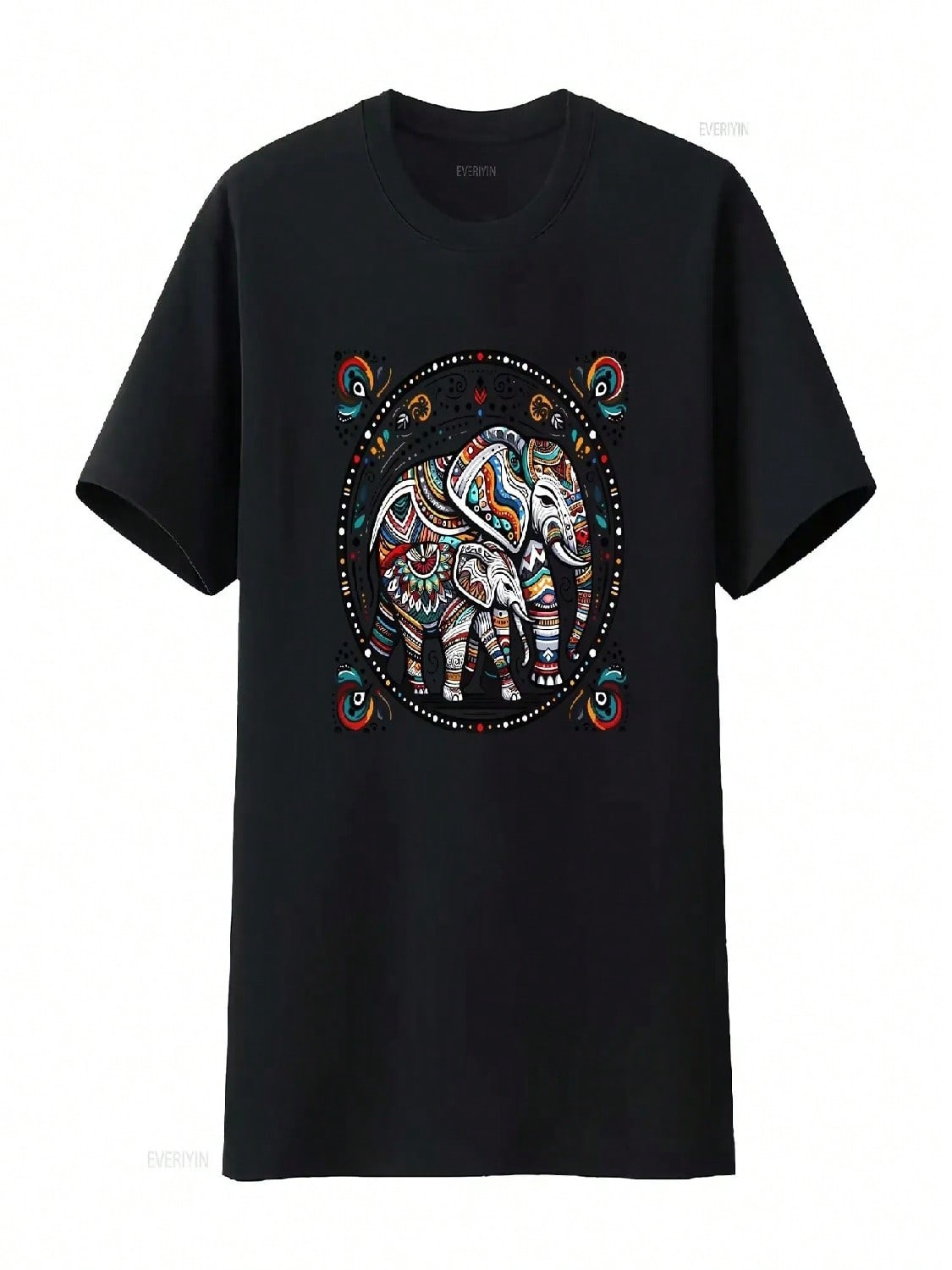 Bohemian Elephant Family T Shirt Colorful Mandala Inspired Artistic Animal Apparel Mother And Calf Vintage Washed Casual S
