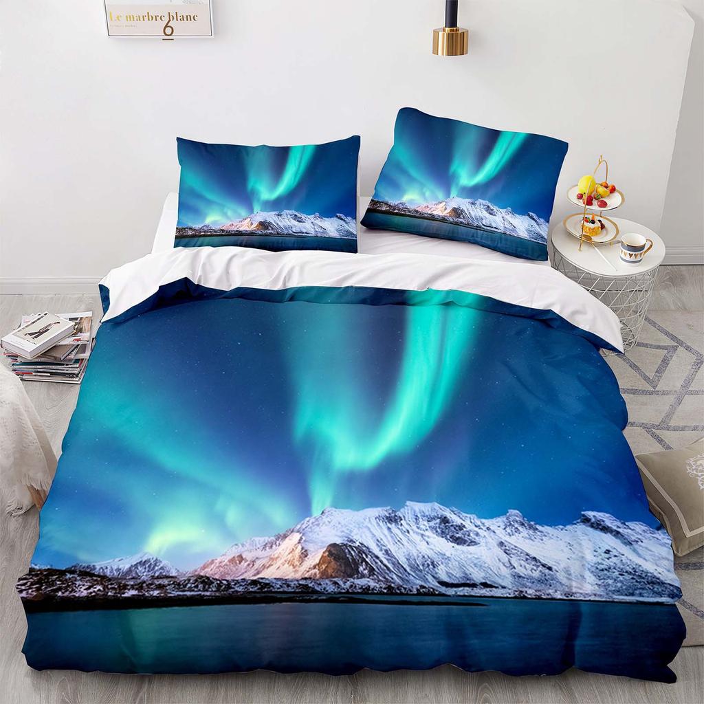 Home Textile Landscape Aurora Quilt Cover Digital Printing Three-Piece Set