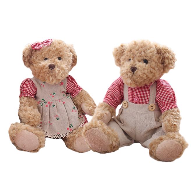 2 Pcs/lot 26cm Lovely Couple Teddy Bear With Cloth Plush Toys Dolls Stuffed Toy Kids Baby Children Girl Birthday Christmas Gift