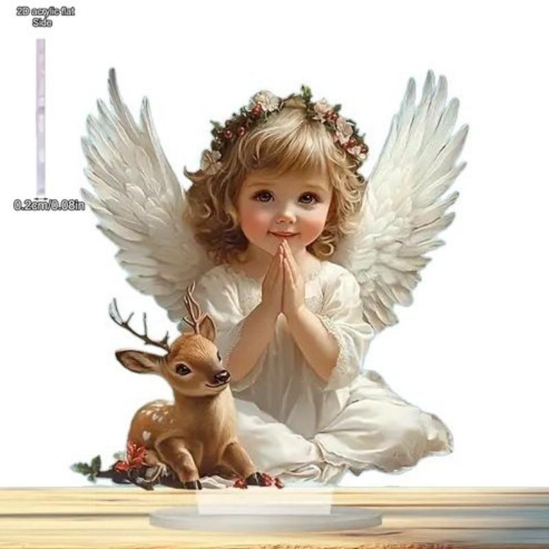 Peace & Love Baby Angel Prayer - 2D Flat Acrylic Desktop Ornament, Wall Decor Art, Four Seasons Decoration, Novelty Home Decor