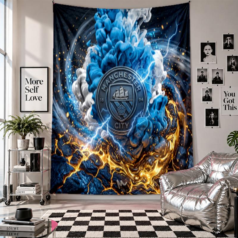 Arazzo da parete Manchester City Decorazione per la casa Tessuto da appendere a parete per camera da letto Soggiorno Sfondo