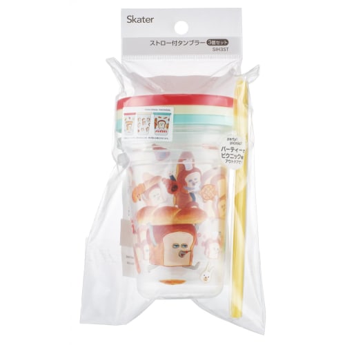 Skater SIH3ST Tumblers with Straws, Set of 3, 320ml, Made in Japan, Bread Thief Design