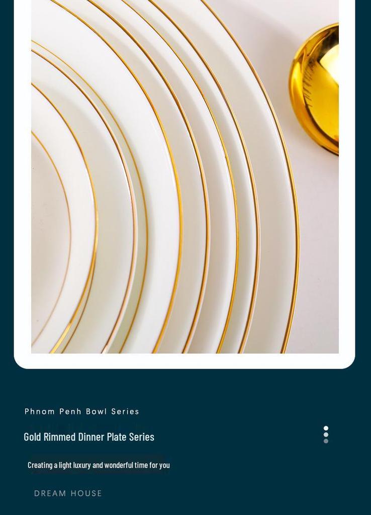 Gold-Trimmed Bone China Dinner Plate - Jingdezhen White Ceramic