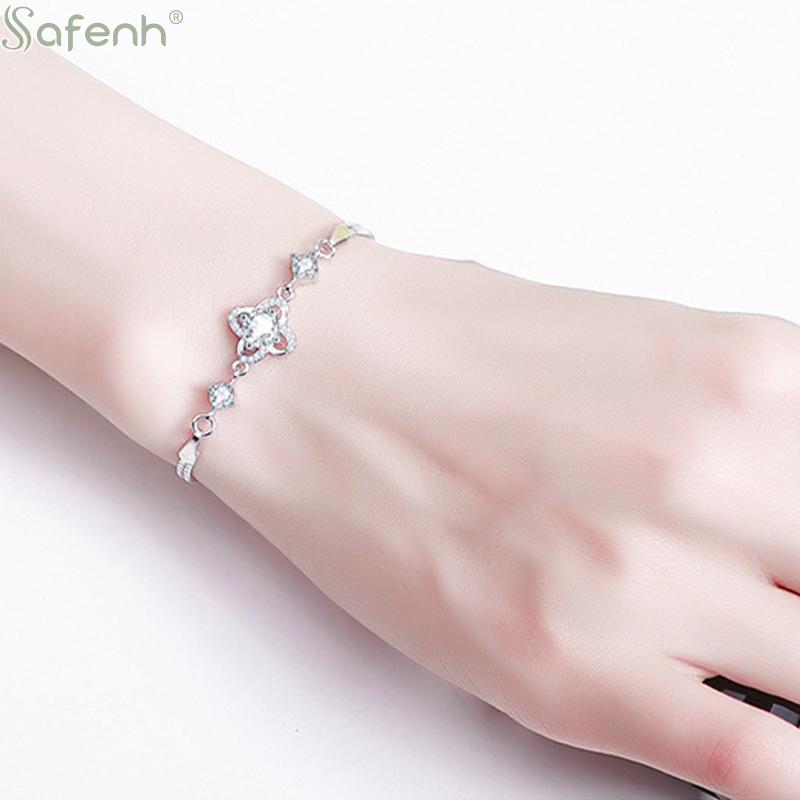 Sweet Heart Bracelet for Girls Silver Color with Sparkling Zircon Delicate Chain for Romantic Gift