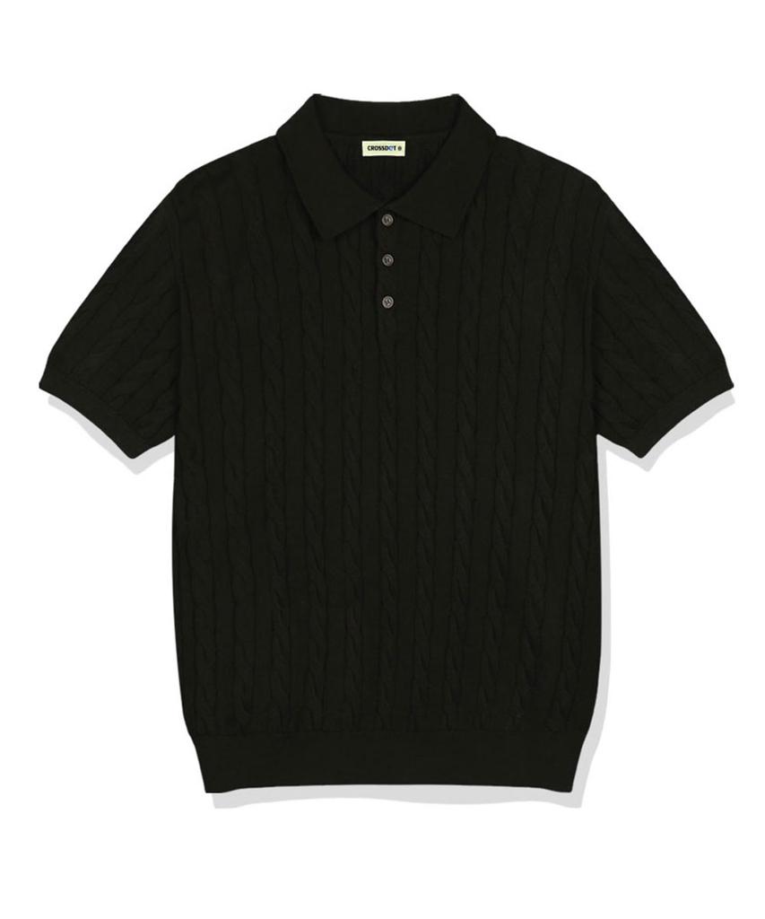 Keuloseudas Sethon Cable Button Collar Short Sleeve Knit 4 Colors [Crsk_0001]