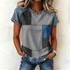 Top da Donna Casual a Manica Corta Patchwork Stampato Girocollo Vestibilità Larga T-shirt Blusa con Cuciture Stile Denim per Uso Quotidiano