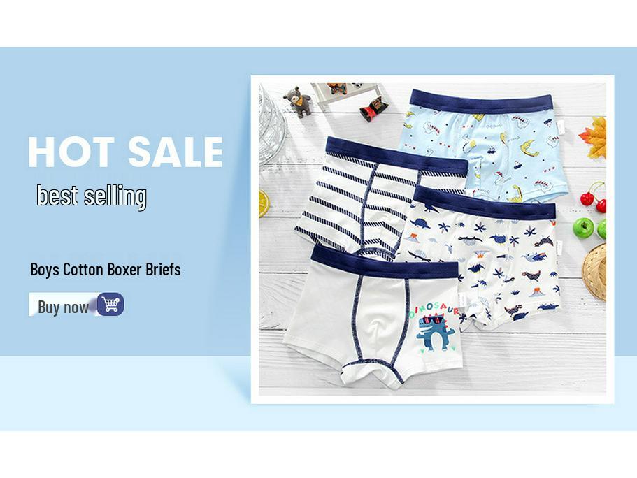 Set of Four Boys' Pure Cotton Boxer Briefs - Children's Shorts for Middle and Big Kids