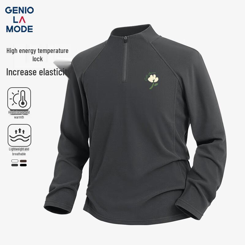 GENIOLAMODE Men s Fleece-Lined Half-Zip Stand Collar T-Shirt M