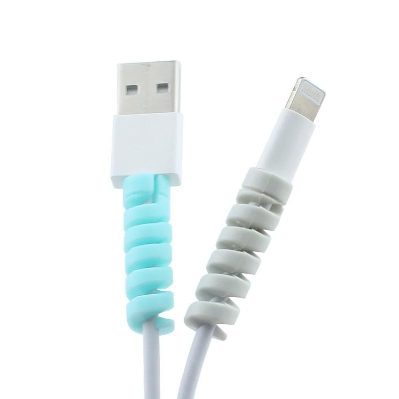 Phone USB Charger Cable Accessories, Silicone Spiral Winder and Cord End Protector Saver Cover