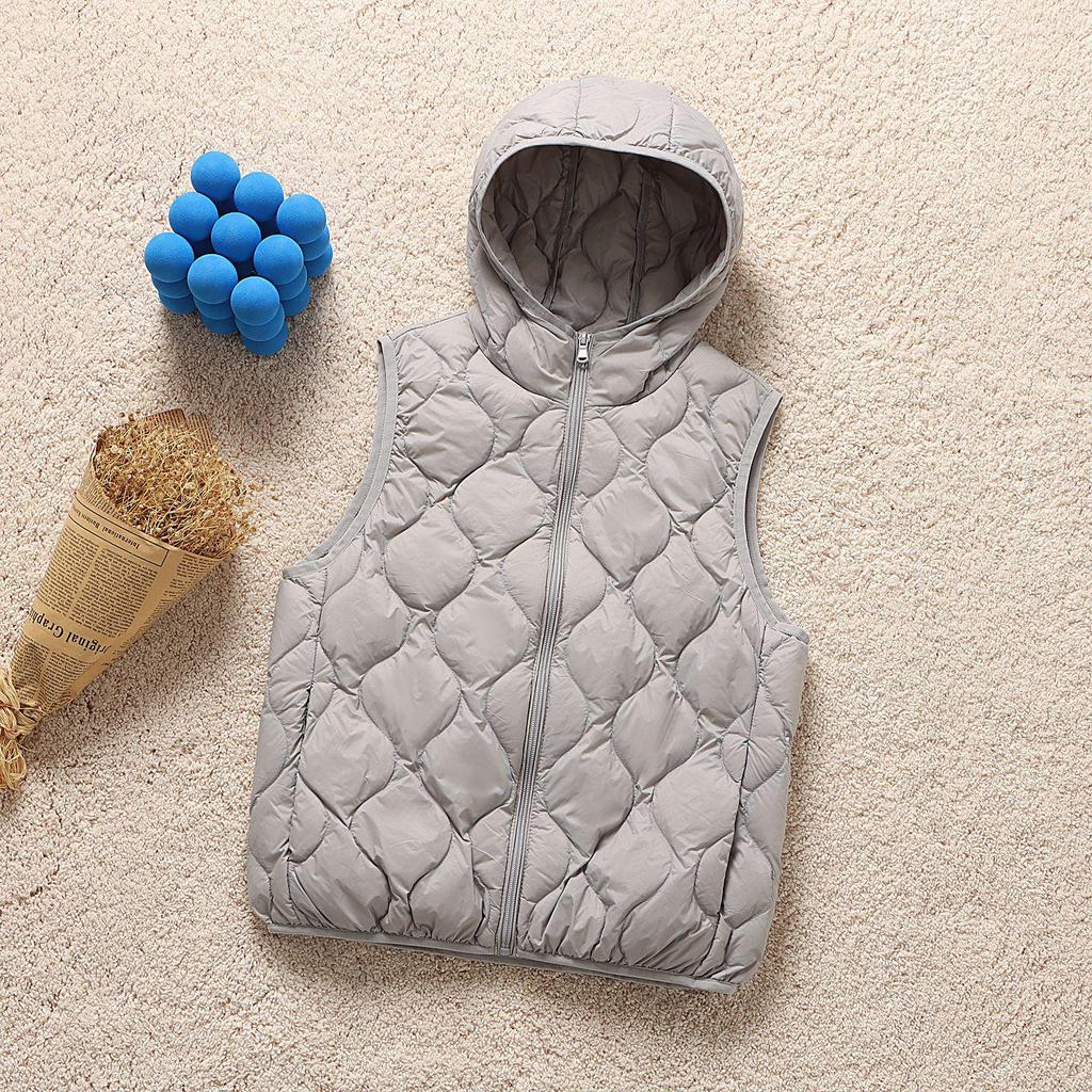 Women's Petite Hooded Lightweight Down Jacket, Autumn/Winter, Diamond Pattern, White Duck Down, Short Style.