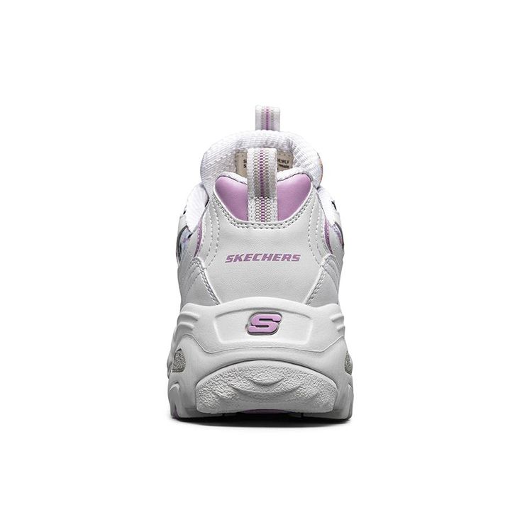 Skechers DLites 1.0 Tissu Cuir Synthétique Confortable Polyvalent Basse Tige Chaussures de Papa Baskets Femme Blanc Violet 11981-WLV