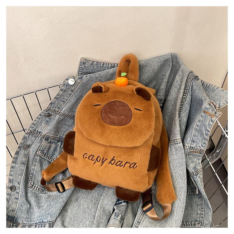 New Cute Backpack Cute Girl Versatile Storage Bag Cartoon Plush Capybara Doll Backpack Bag
