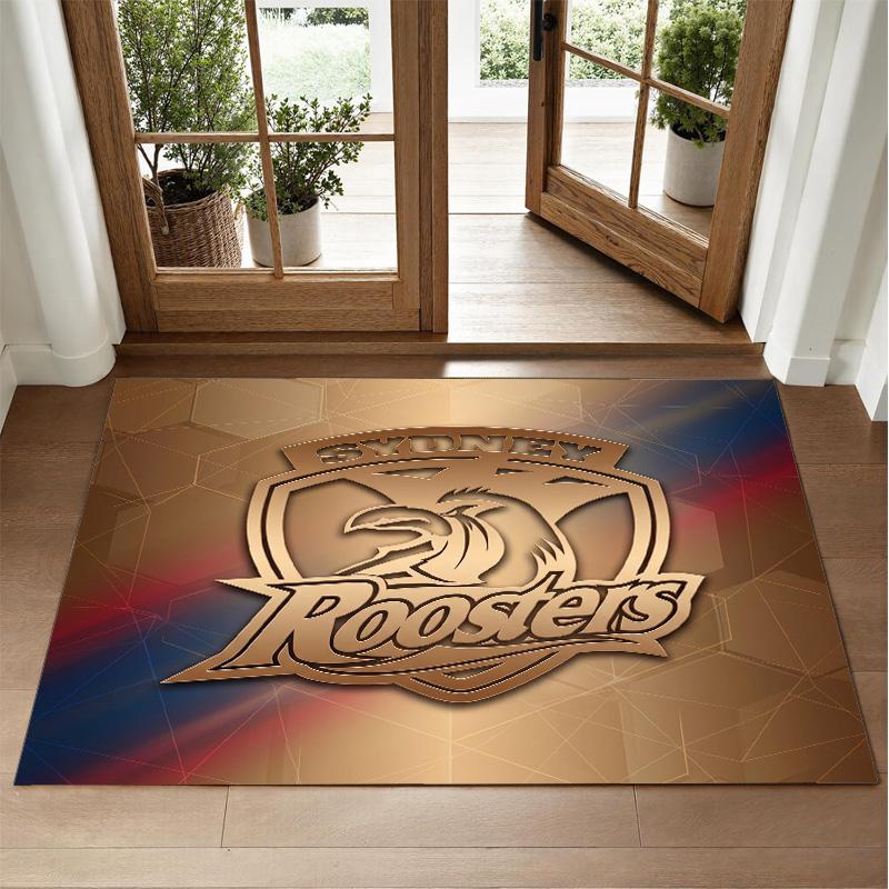 Sydney Roosters Design Crystal Velvet Rug Soft Decorative Mat for Bedroom Entrance