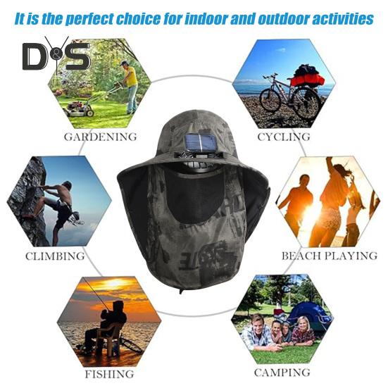 Men's Sun Hat Outdoor Hiking Sun Protection Cap with Solar And USB Powered Fan Wide Brim Fishing Hat with Neck Flap for Men Women