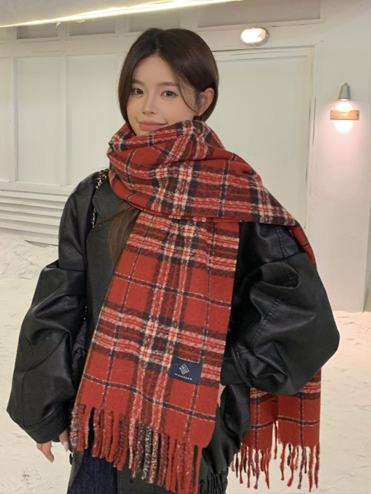Retro Red Plaid Women Men Scarf Winter Preppy Style Warm Scarve Pashmina Tassel Mujer Female Foulard Bufanda Wrap Shawls Unisex