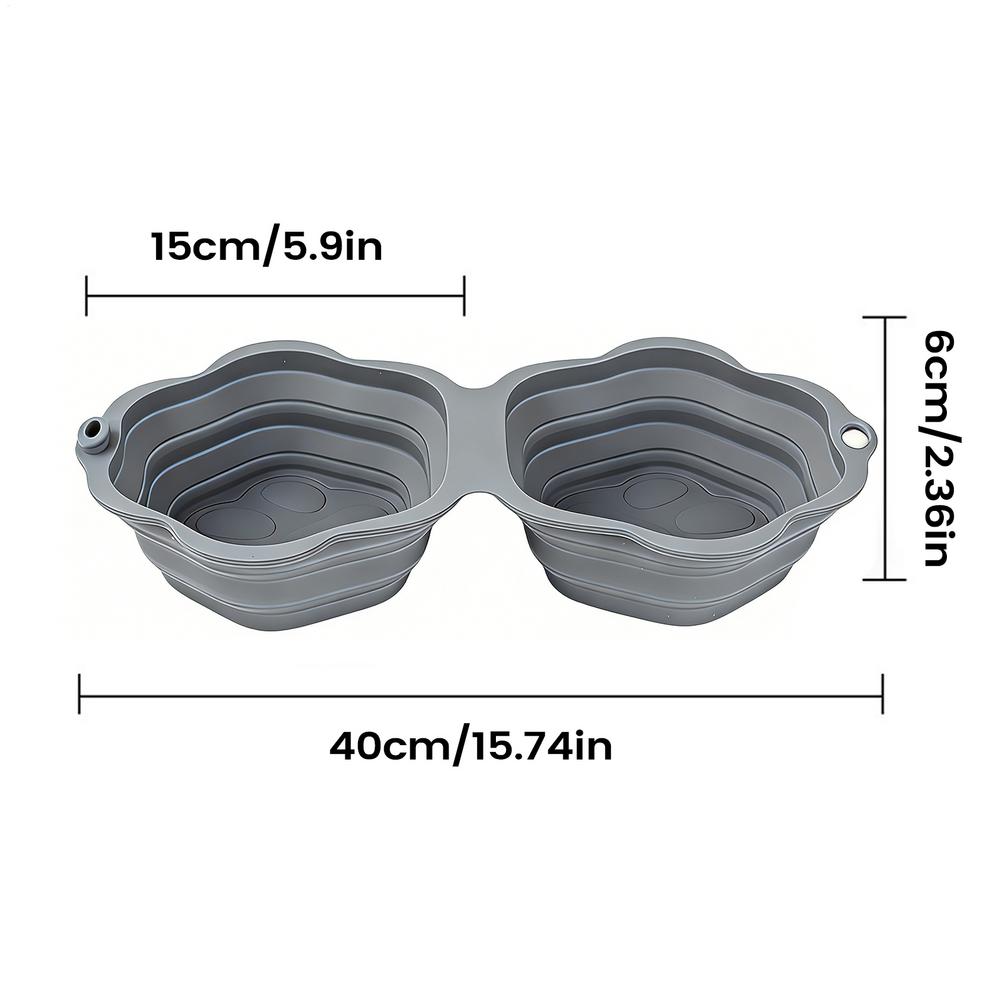 

Water Bowl For Dogs 2-Compartment Silicone Foldable Dish Pet Water Bowl Food Feeder For Small Medium Large Cat Kitten Home серый