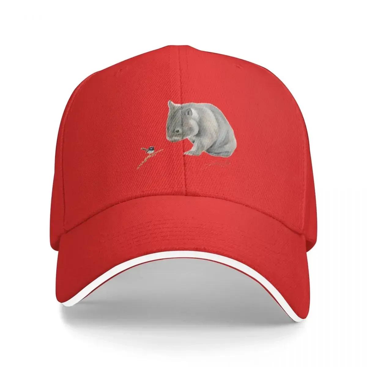 Wombat and Blue Wren Friends with signature Superb blue fairy wren Baseball Cap Trucker Hat Streetwear Unisexs Baseball Womens