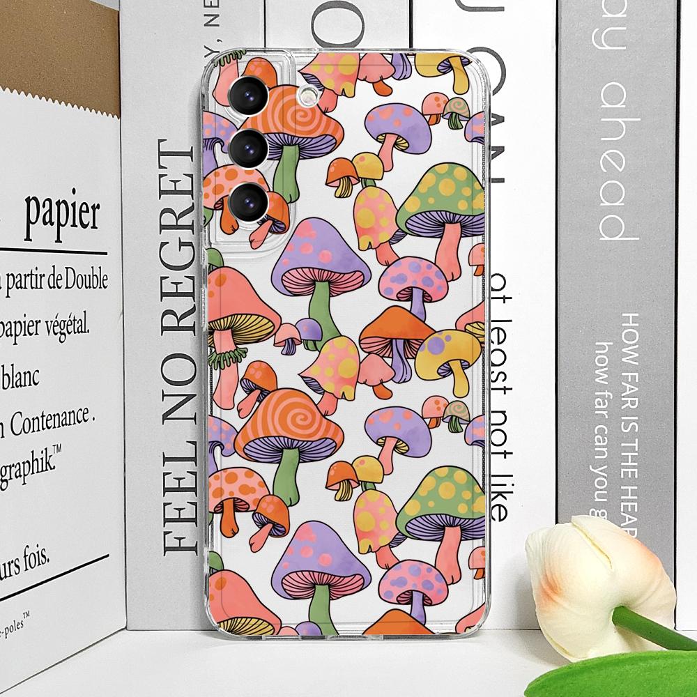 Cute Cartoon Frog Mushroom Phone Case for Samsung Galaxy S25 S24 S23 S22 Ultra S21 Plus S20 FE A55 Shockproof Clear Soft Covers