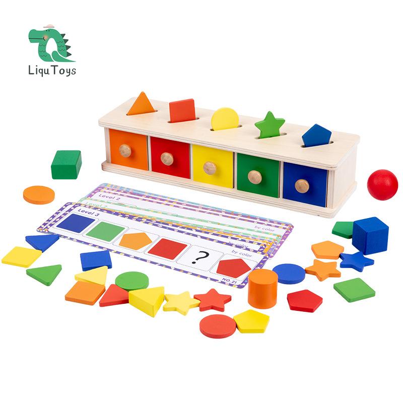 Montessori  Wooden Color Shape Sorting Box Game Geometric Matching Blocks Early Learning Educational Toy Gift for 3 4 5