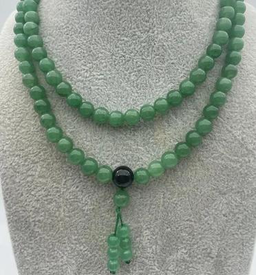 Yeni 8mm Yeşil Yeşim Tibet Budist 108 Dua Boncuğu Mala Kolye