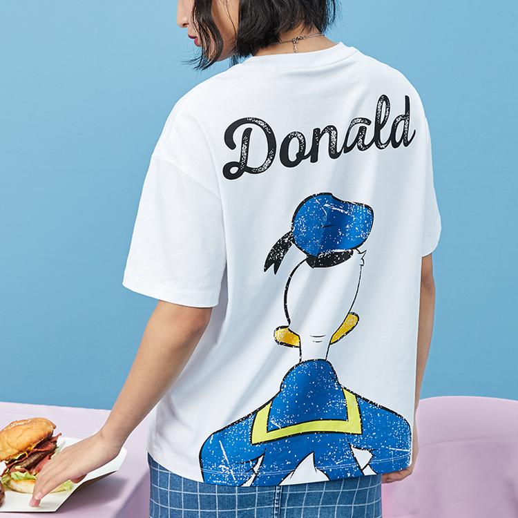 Li-Ning X Disney Crossover Sports Fashion Series Cartoon Print Oversized T-Shirt Women Tops White AHSR540-1