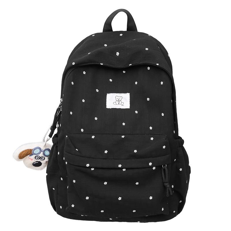 

Студенческий школьный женский рюкзак с маленьким цветочным принтом чёрный