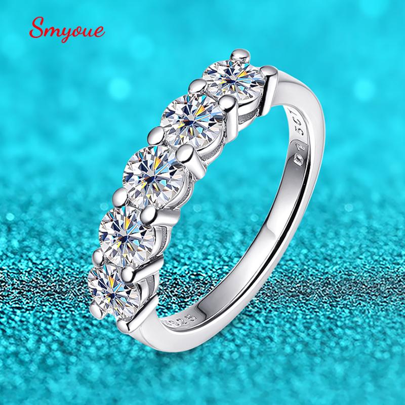 Smyoue White Gold D Color 4mm Moissanite Ring for Women 1.5CTTW Stone Match Diamond Wedding Band Bride S925 Silver