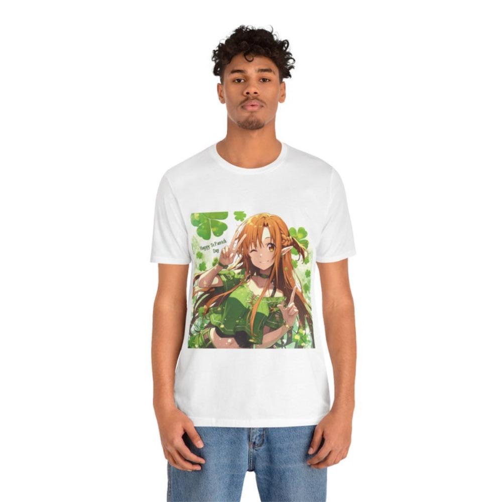 Sword Art Online Asuna Yuuki Titania ALO Fairy Form Happy St. Patrick's Day Clover Shamrock Themed Anime Graphic T-Shirt