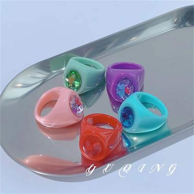 New Y2k Handmade Colored Acrylic Resin Inlaid Gemstones Personality Lovely Pope Rings For Women Girls Party Jewelry Gift Rings