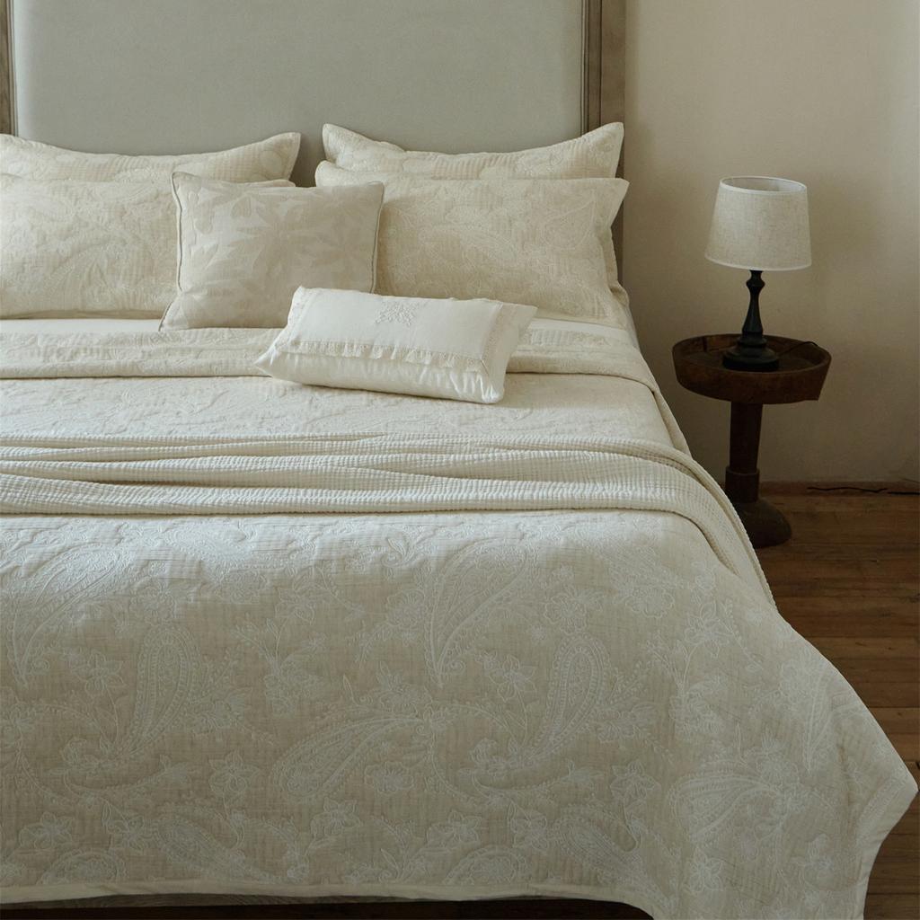 Japanese Style 3-Piece Quilt Set, Lightweight Breathable Cotton Linen Bedding, Vintage Solid Color Boho Bedspread, Home Decor