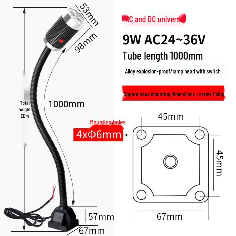 Nine Machine Tool Gooseneck Magnetic Work Light - 3W/6W/9W, 24V/220V, Strong Magnetic Base, Long Arm