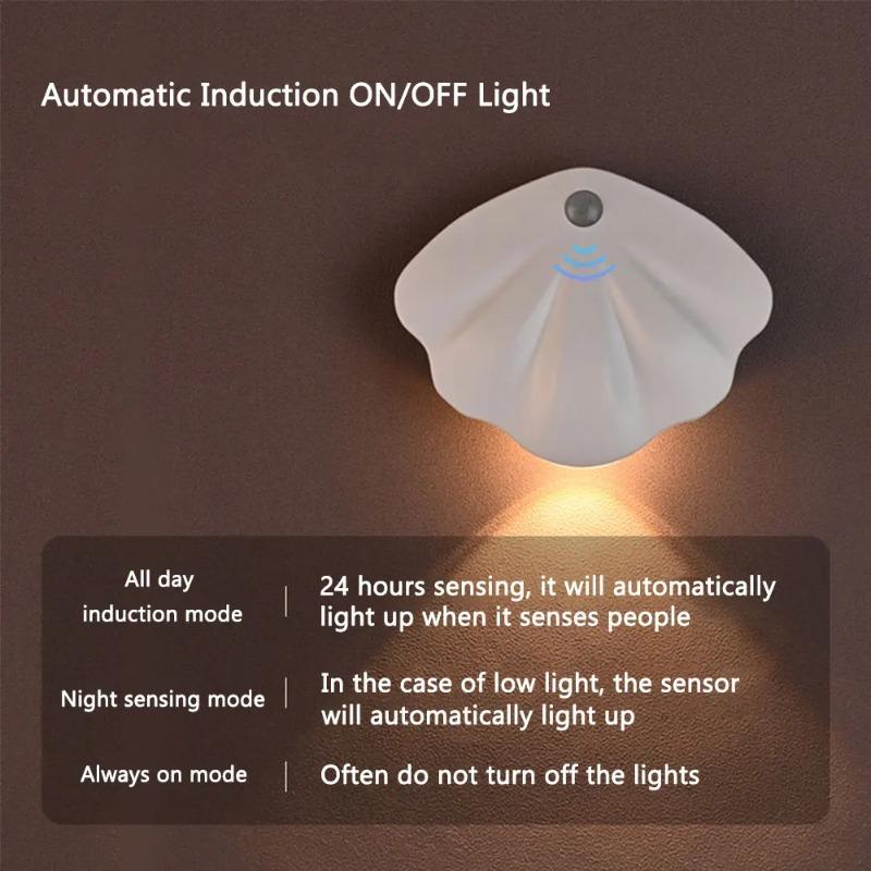 LED Shells Night Light Motion Sensor Light USB Type-C Tricolor Room Decoration Lamp for Corridor Staircase Led Lamp Sensor Light