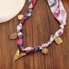 V-Shaped Color-Block Silk Scarf with Multi-Metal Pendant Necklace