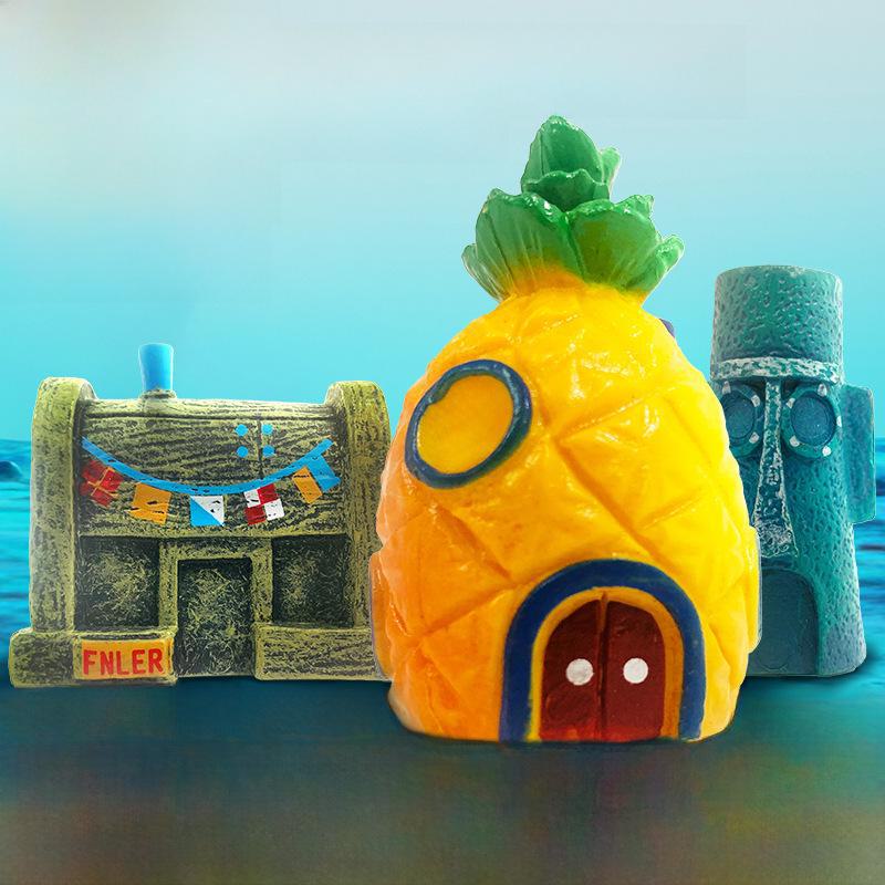 

Аквариум для рыб Мини Ананас Дом Мультяшный Орнамент - Небьющийся ПВХ Декор для Бойцовых Рыб Pineapple House Mini