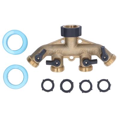 Mangueira de 4 vias, torneira, coletor, conector de latão, distribuidor para irrigação de jardim, rosca de 34 pol.