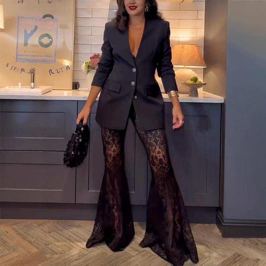 Spring Autumn New Fashion Long Sleeve Suit Set Women's Casual Loose Lace Two Piece Outfit