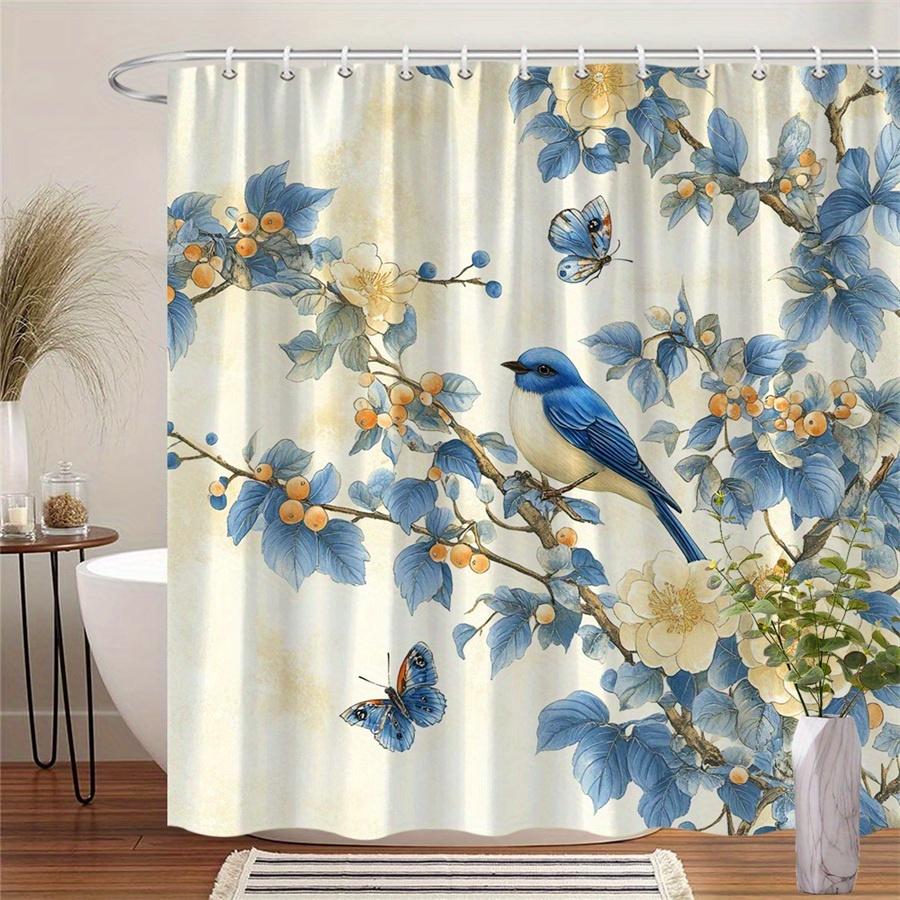 

1Pc Vibrant Bluebird And Floral Shower Curtain - Polyester Fabric, Machine Washable, Suitable For Bathroom Decoration W60H190(CM)-1 Pcs