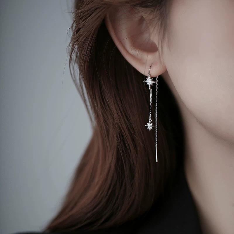 Xiao Yin S925 Silver Star Tassel Earrings - Elegant, Versatile Long Ear Thread Jewelry