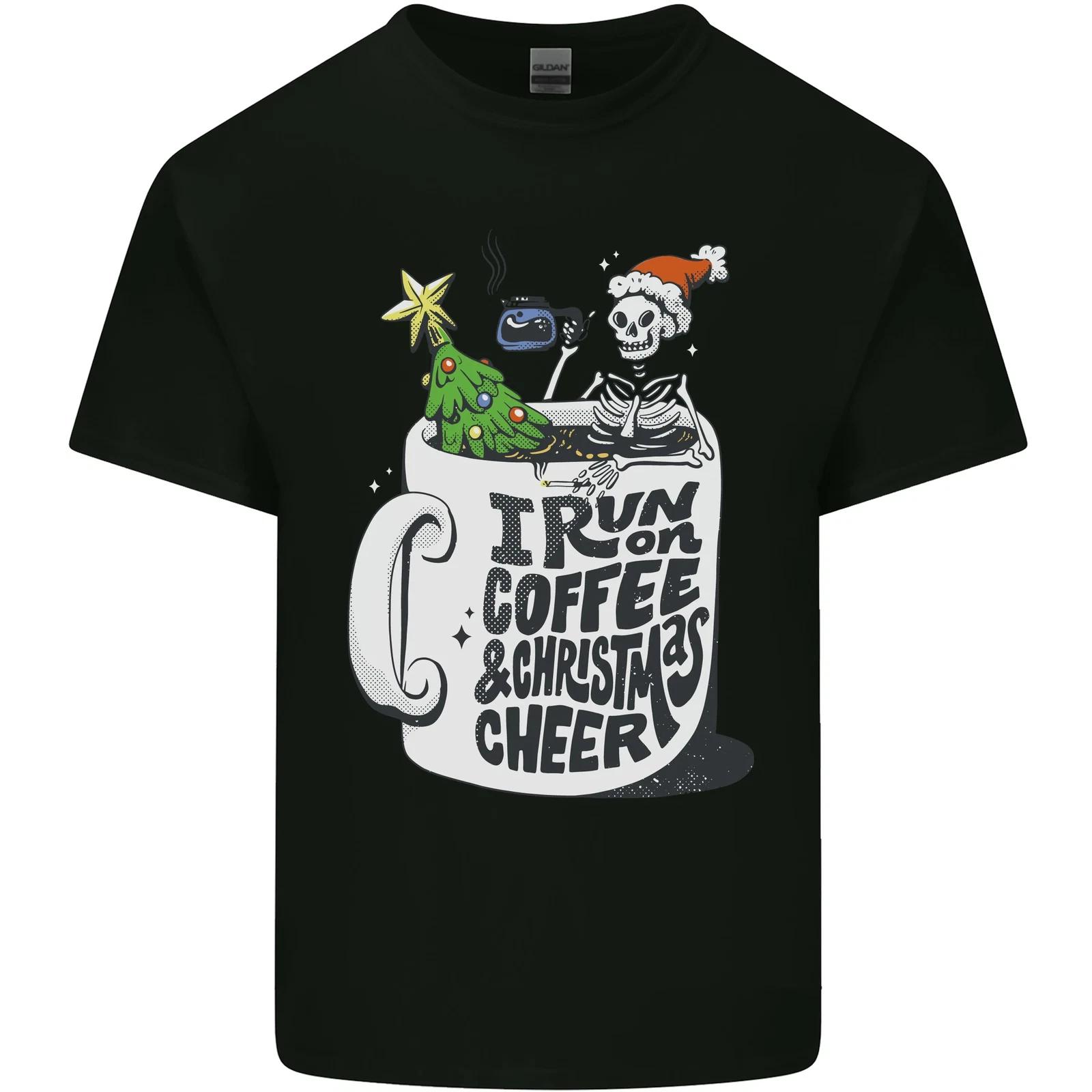 I Run On Coffee and Christmas Cheer Skull Kids T-Shirt Childrens S