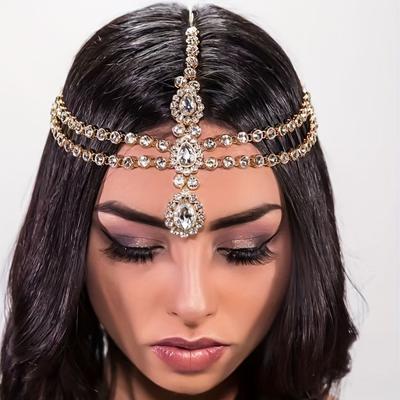 Lehký luxusní vícevrstvý čelní řetízek, Módní řetízek do vlasů s přívěskem ve tvaru kapky vody, Elegantní dámský vlasový doplněk, Všestranný pokrývka hlavy