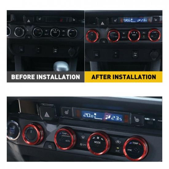 Red GPS Navigation Screen Volume, Tune Knob Ring Covers For 16-23 Toyota Tacoma
