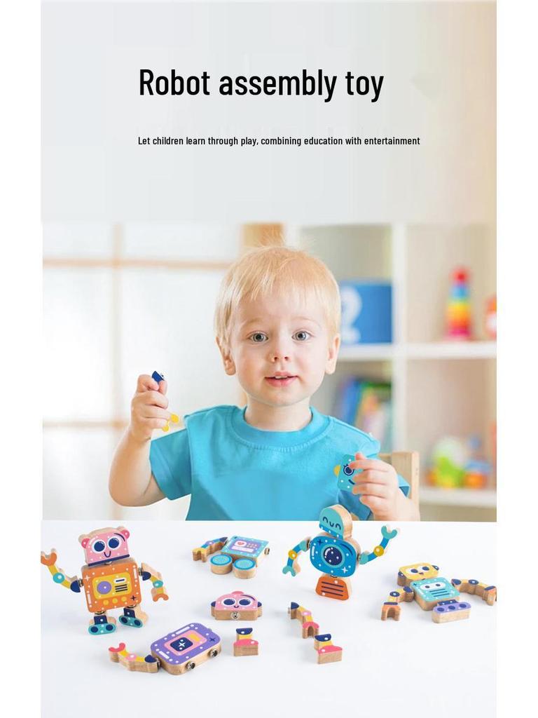 Wooden Children's Robot Assembly Toy - Early Education Puzzle and Movable Doll, Perfect Birthday Gift