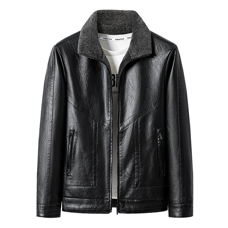 Herren Lederjacke Freizeitjacke Übergröße Dick Winter Dicker Mann Plus Samt Mittleren Alters und Ältere Vaters Pelzkragenjacke