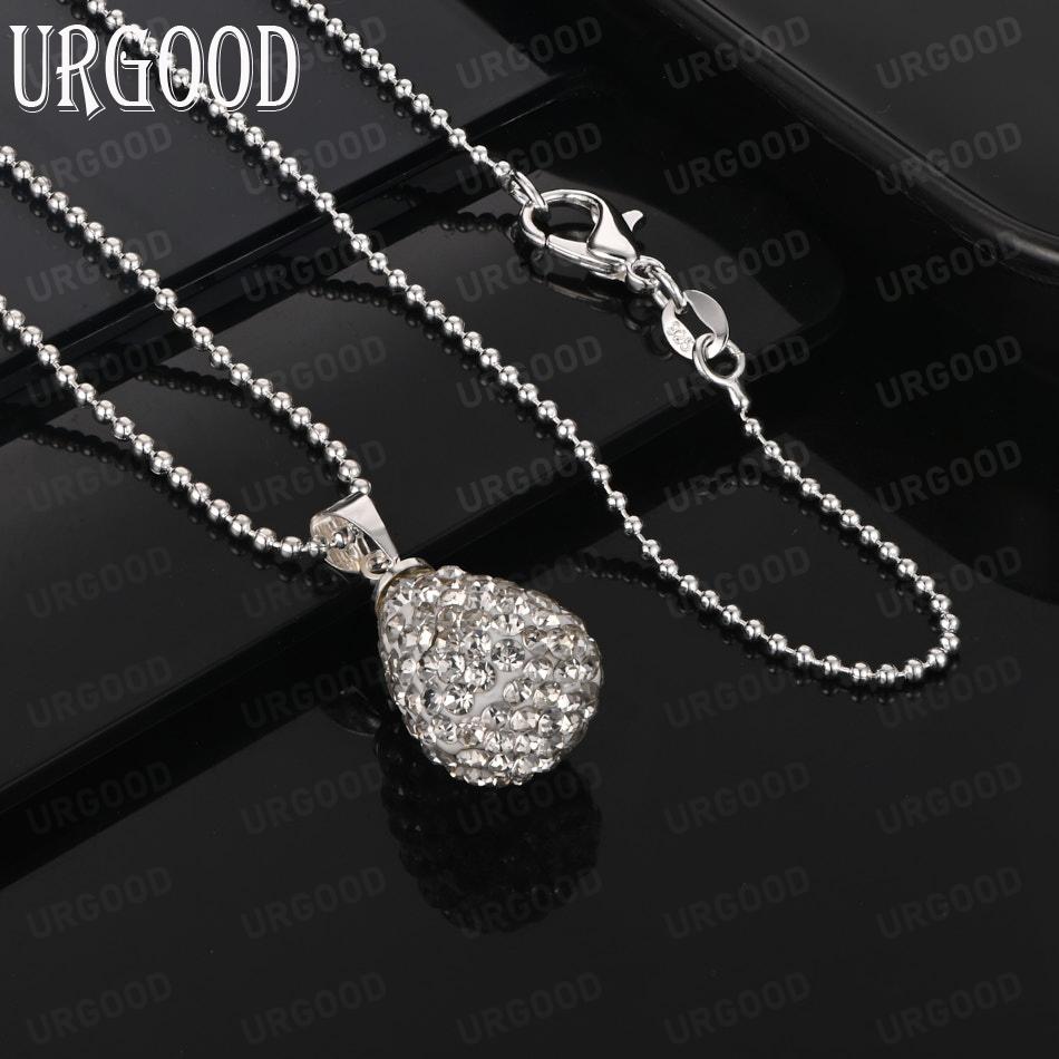 925 Sterling Silver Drop Shape AAA Zircon Pendant Necklace Fashion Wedding Jewelry