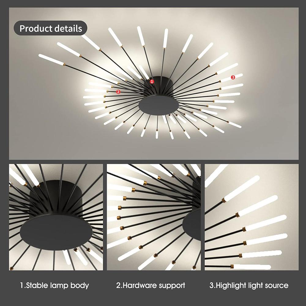 Černá 42hlavá nestmívatelná závěsná světla Kreativní design ohňostroje Lustr Moderní stropní svítidlo do obývacího pokoje Výstavní sál Ložnice