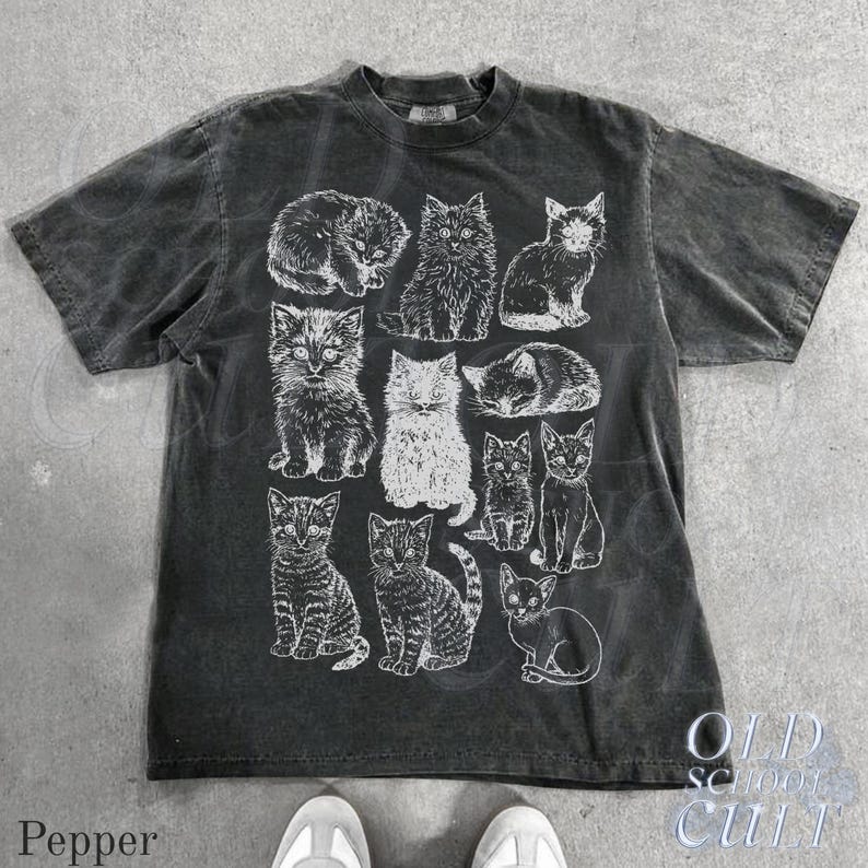 90s Retro Tattoo Style Cat TShirt Vintage Comfort Colors® Y2K Kitten TShirt Cat Lover Gift Cute Cat TShirt NatureThemed S