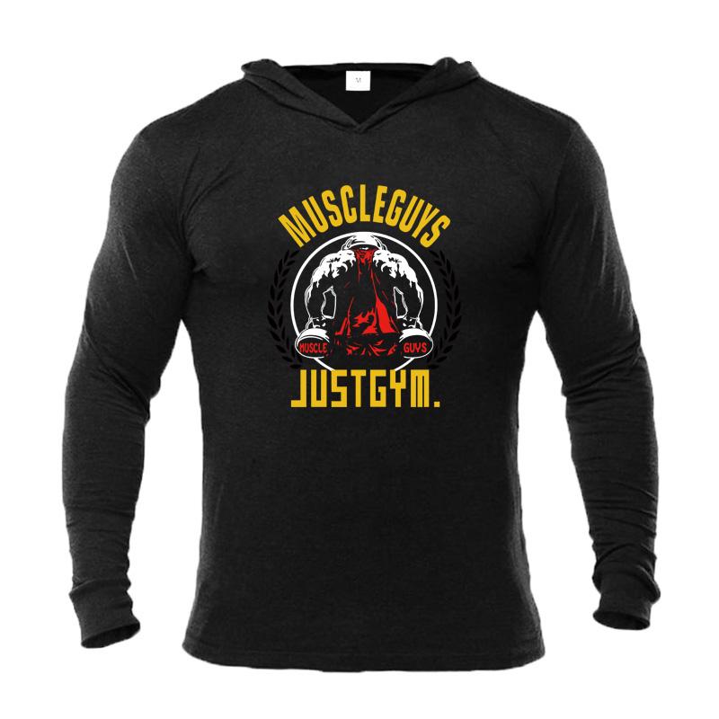 Muscleguys Pánské triko na kulturistiku s dlouhým rukávem Muž Móda Bavlna Tričko Slim Fit Tričko s kapucí Muž Tělocvična Fitness Cvičení Jogger Oblečení