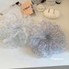 High-End Korean Blue Floral Mesh Scrunchie for Women, Versatile Summer Hair Accessory