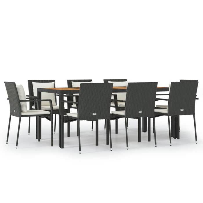 VidaXL 9-piece Garden Dining Set and Cushions Black Wicker, Dining Set, Dining Set 3157968
